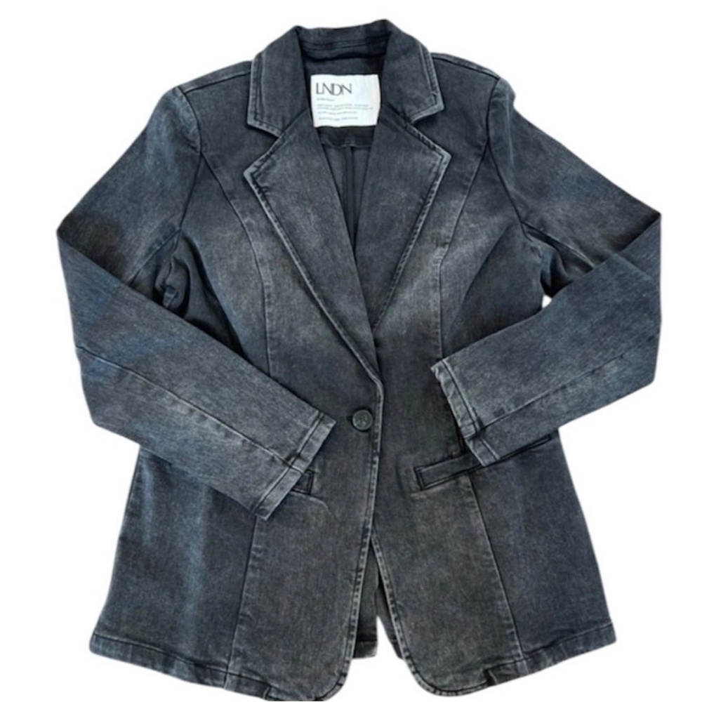 Women’s LNDN Landon Denim Blazer Black Organic Cotton Stretchy Sz S NWT